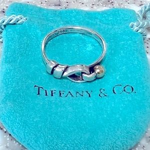 Tiffany and Co. 18k gold and 925 silver love knot ring size 7